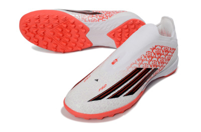 Unisex Adidas F50 Elite Laceless TF Football Shoes - White/Coral Red/Silver