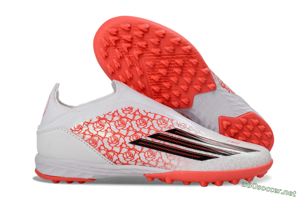 Unisex Adidas F50 Elite Laceless TF Football Shoes - White/Coral Red/Silver 2