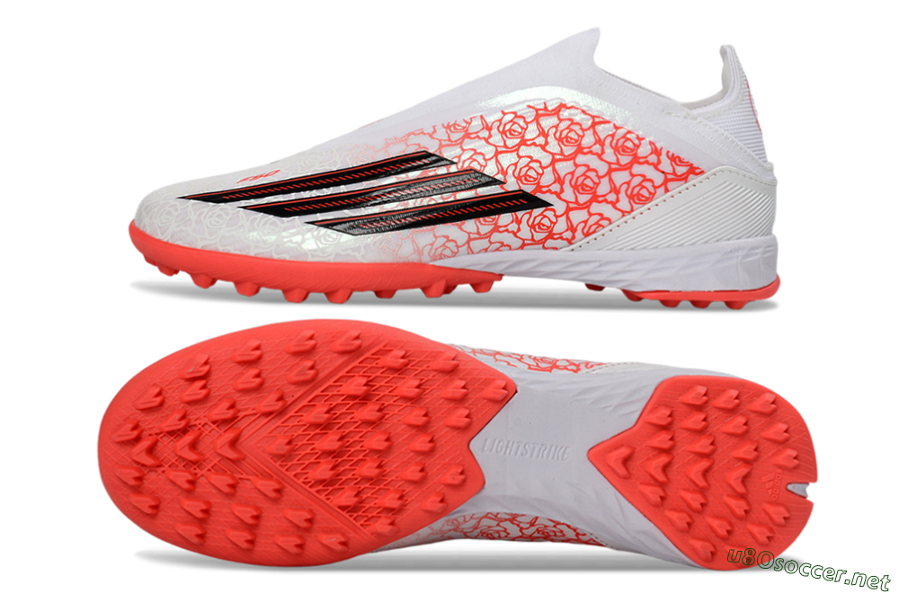 Unisex Adidas F50 Elite Laceless TF Football Shoes - White/Coral Red/Silver 1