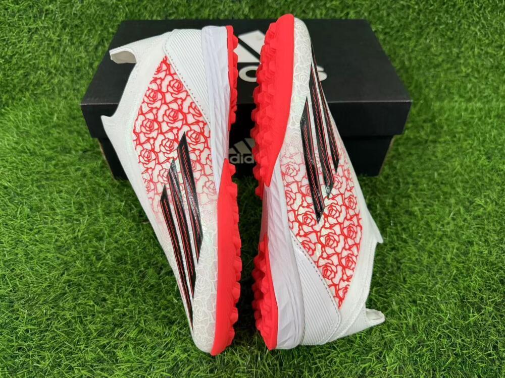 Unisex Adidas F50 Elite Laceless TF Football Shoes - White/Coral Red/Silver