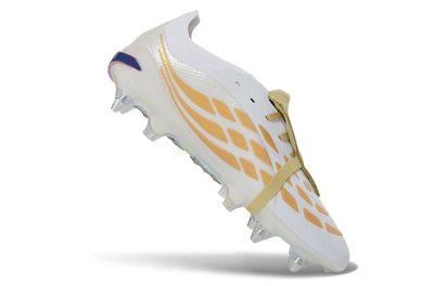 Men's Adidas Predator 26 Elite Fold-Over Tongue SG Football Boots - White/Gold Accents/Holographic Sole