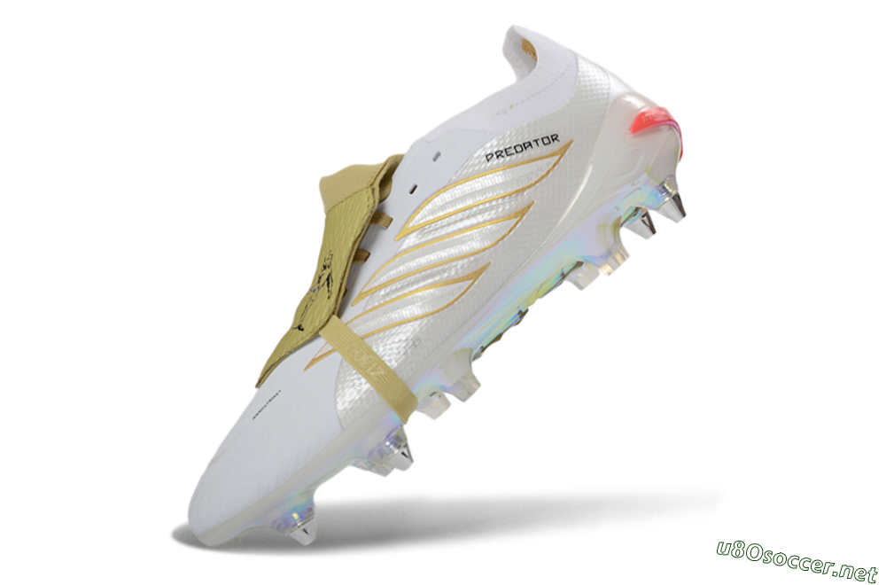 Men's Adidas Predator 26 Elite Fold-Over Tongue SG Football Boots - White/Gold Accents/Holographic Sole 5