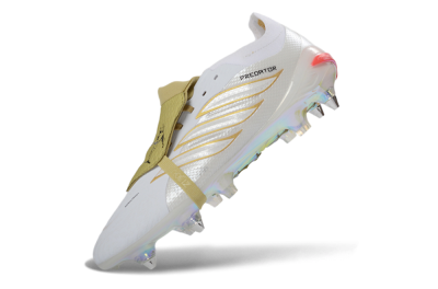 Men's Adidas Predator 26 Elite Fold-Over Tongue SG Football Boots - White/Gold Accents/Holographic Sole