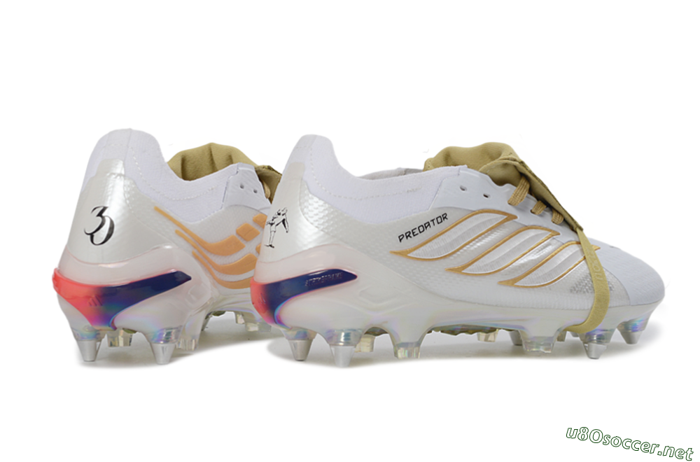 Men's Adidas Predator 26 Elite Fold-Over Tongue SG Football Boots - White/Gold Accents/Holographic Sole 6