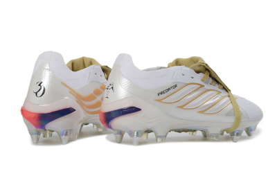 Men's Adidas Predator 26 Elite Fold-Over Tongue SG Football Boots - White/Gold Accents/Holographic Sole