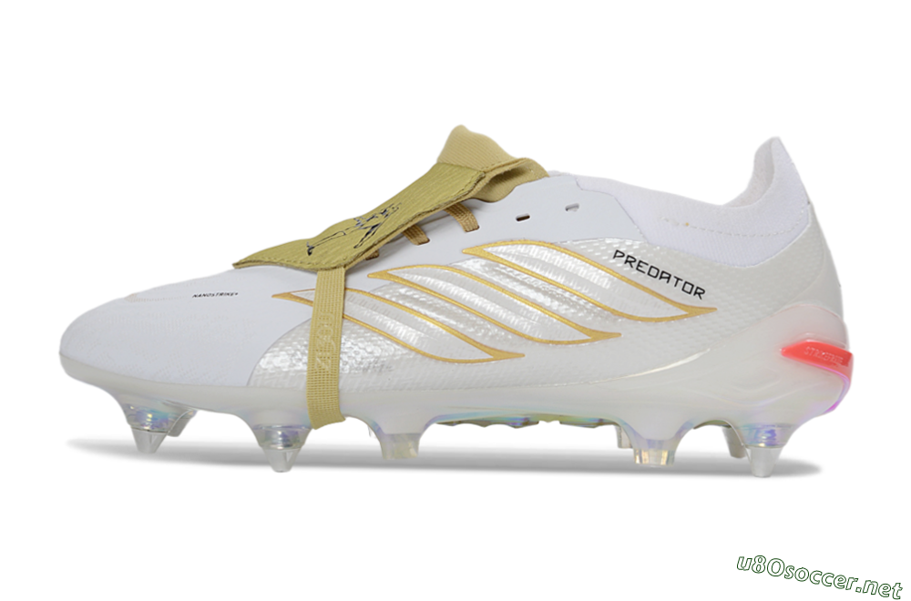 Men's Adidas Predator 26 Elite Fold-Over Tongue SG Football Boots - White/Gold Accents/Holographic Sole 0