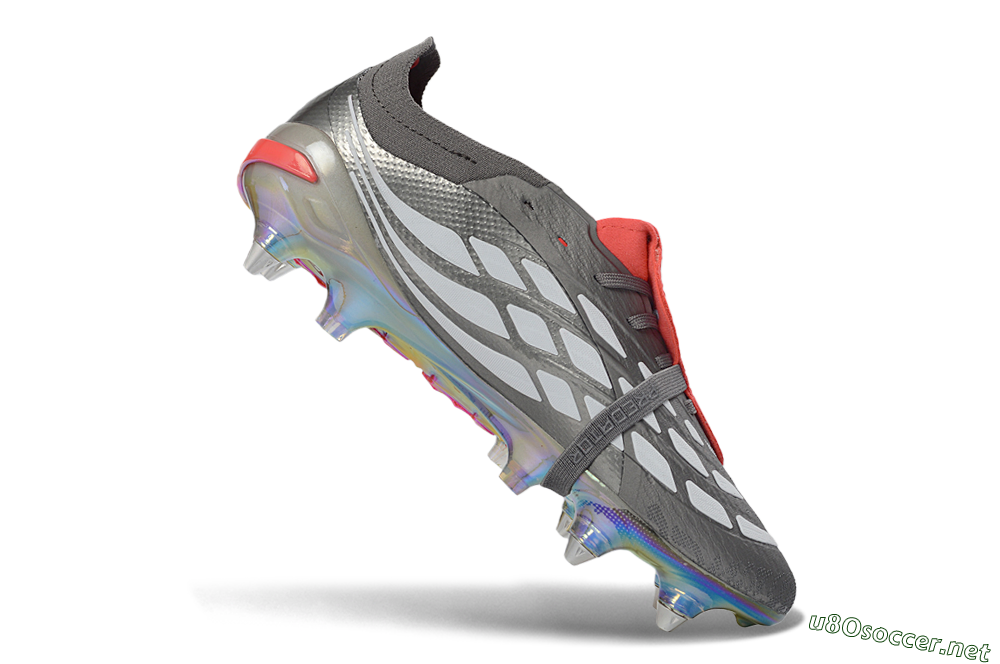 Men's Adidas Predator 26 Elite Fold-Over Tongue SG Football Boots - Gray/Electric Red/Metallic Silver 4