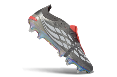Men's Adidas Predator 26 Elite Fold-Over Tongue SG Football Boots - Gray/Electric Red/Metallic Silver