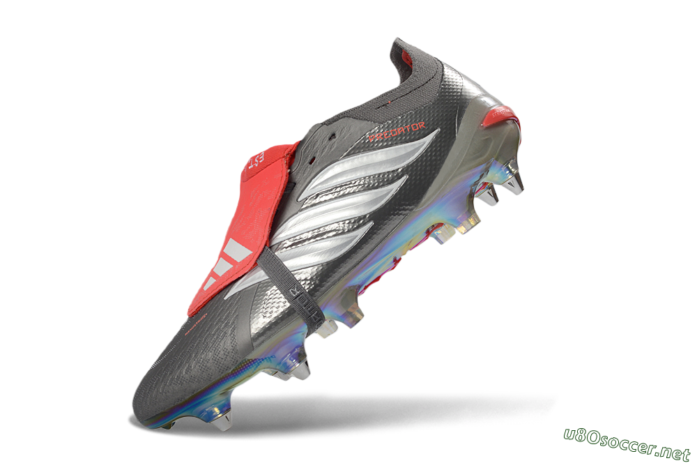 Men's Adidas Predator 26 Elite Fold-Over Tongue SG Football Boots - Gray/Electric Red/Metallic Silver 5