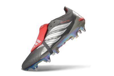 Men's Adidas Predator 26 Elite Fold-Over Tongue SG Football Boots - Gray/Electric Red/Metallic Silver