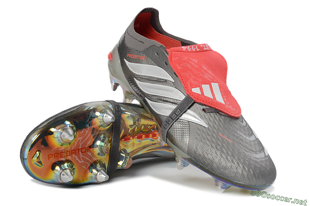 Men's Adidas Predator 26 Elite Fold-Over Tongue SG Football Boots - Gray/Electric Red/Metallic Silver 3