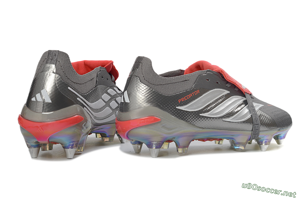Men's Adidas Predator 26 Elite Fold-Over Tongue SG Football Boots - Gray/Electric Red/Metallic Silver 6