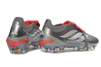 Men's Adidas Predator 26 Elite Fold-Over Tongue SG Football Boots - Gray/Electric Red/Metallic Silver