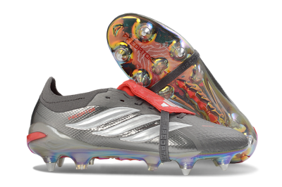 Men's Adidas Predator 26 Elite Fold-Over Tongue SG Football Boots - Gray/Electric Red/Metallic Silver