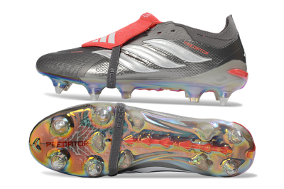 Men's Adidas Predator 26 Elite Fold-Over Tongue SG Football Boots - Gray/Electric Red/Metallic Silver