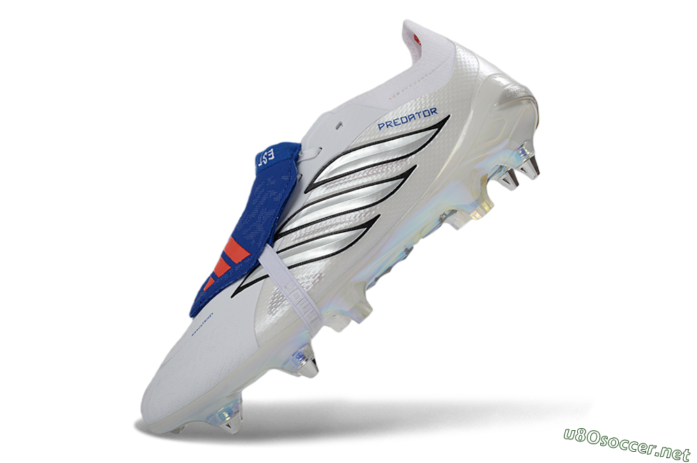 Men's Adidas Predator 26 Elite Fold-Over Tongue SG Football Boots - White/Electric Blue/Iridescent 5