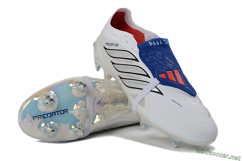 Men's Adidas Predator 26 Elite Fold-Over Tongue SG Football Boots - White/Electric Blue/Iridescent 3