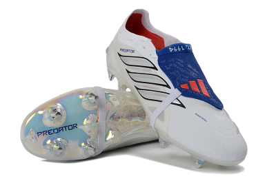 Men's Adidas Predator 26 Elite Fold-Over Tongue SG Football Boots - White/Electric Blue/Iridescent