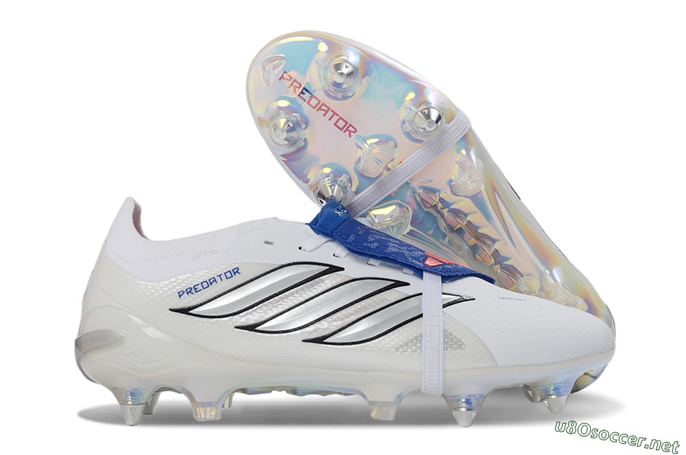 Men's Adidas Predator 26 Elite Fold-Over Tongue SG Football Boots - White/Electric Blue/Iridescent 2