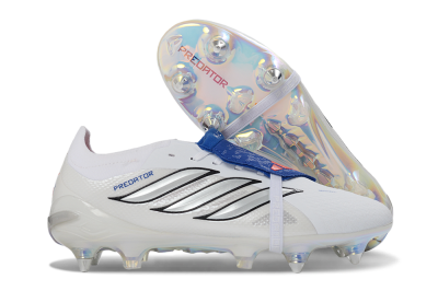 Men's Adidas Predator 26 Elite Fold-Over Tongue SG Football Boots - White/Electric Blue/Iridescent