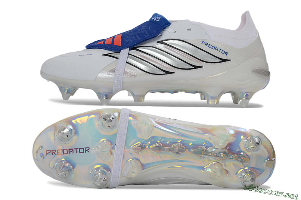 Men's Adidas Predator 26 Elite Fold-Over Tongue SG Football Boots - White/Electric Blue/Iridescent 1