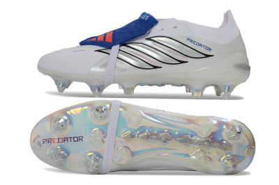 Men's Adidas Predator 26 Elite Fold-Over Tongue SG Football Boots - White/Electric Blue/Iridescent
