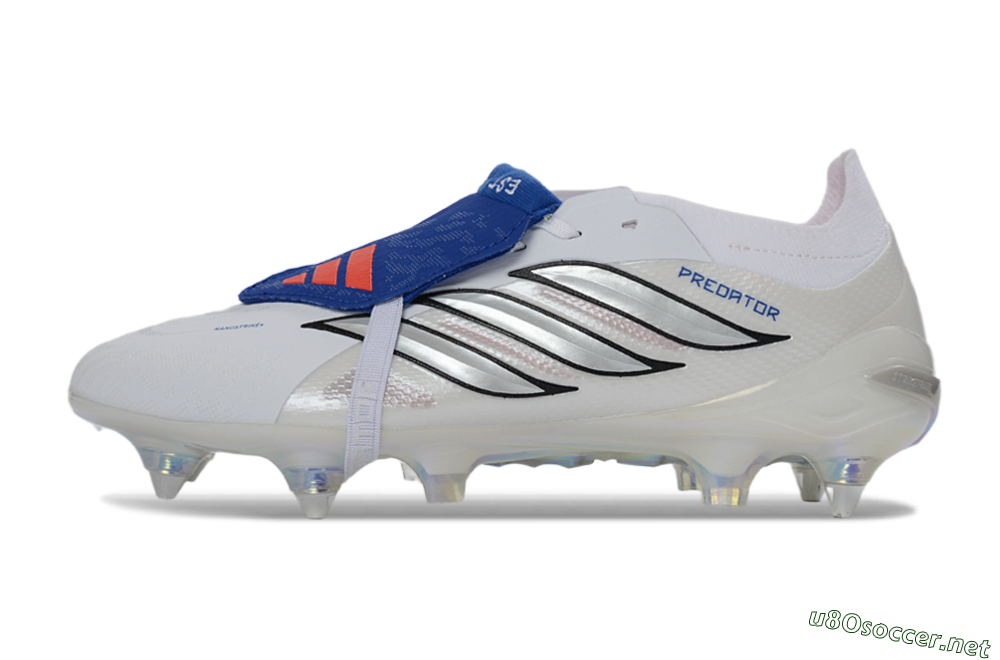 Men's Adidas Predator 26 Elite Fold-Over Tongue SG Football Boots - White/Electric Blue/Iridescent 0