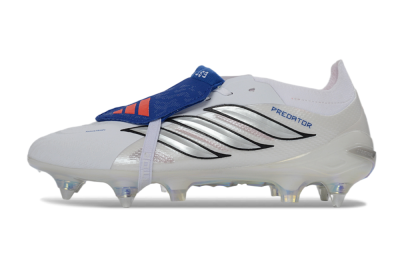 Men's Adidas Predator 26 Elite Fold-Over Tongue SG Football Boots - White/Electric Blue/Iridescent