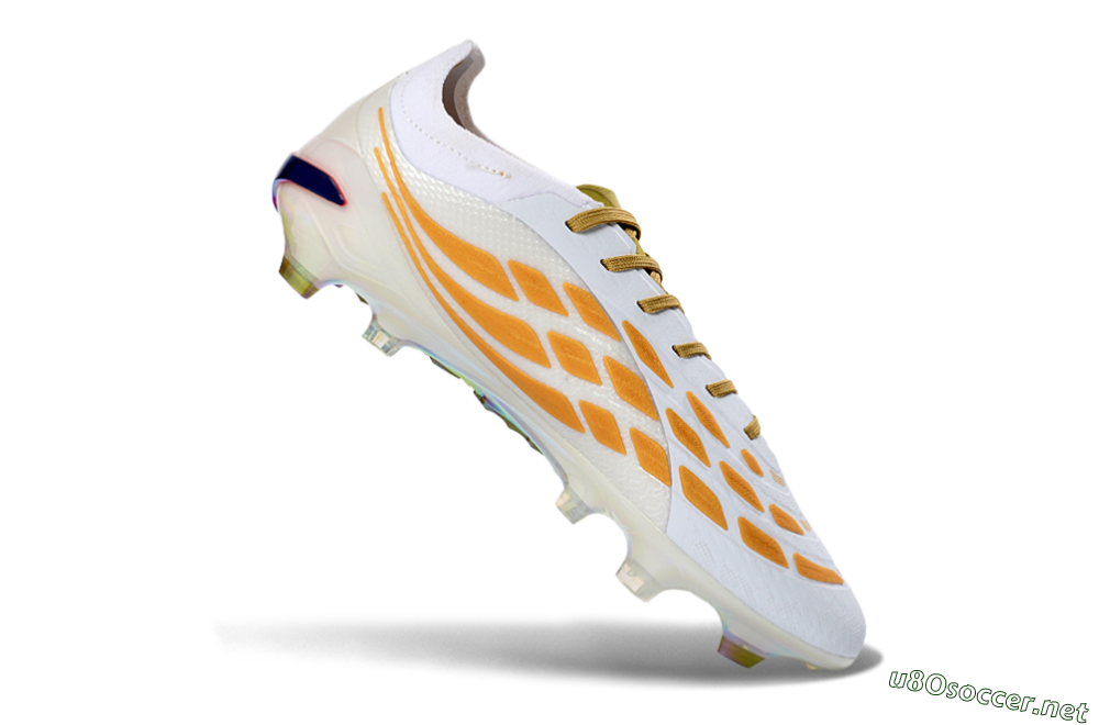 Unisex Adidas Predator 26 Elite FG Football Boots - White/Metallic Gold/Iridescent Neon 4