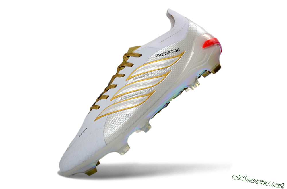 Unisex Adidas Predator 26 Elite FG Football Boots - White/Metallic Gold/Iridescent Neon 5