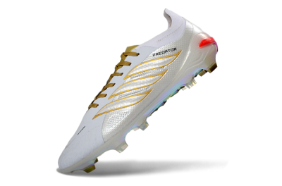 Unisex Adidas Predator 26 Elite FG Football Boots - White/Metallic Gold/Iridescent Neon