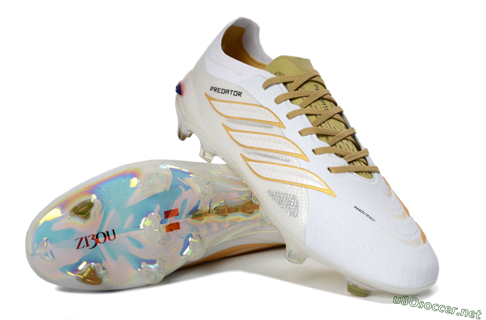 Unisex Adidas Predator 26 Elite FG Football Boots - White/Metallic Gold/Iridescent Neon 3