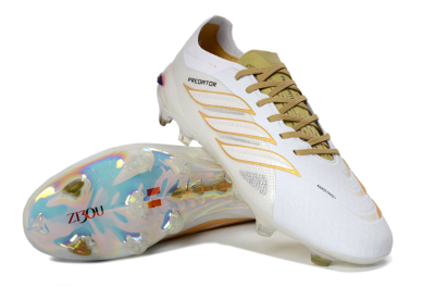 Unisex Adidas Predator 26 Elite FG Football Boots - White/Metallic Gold/Iridescent Neon