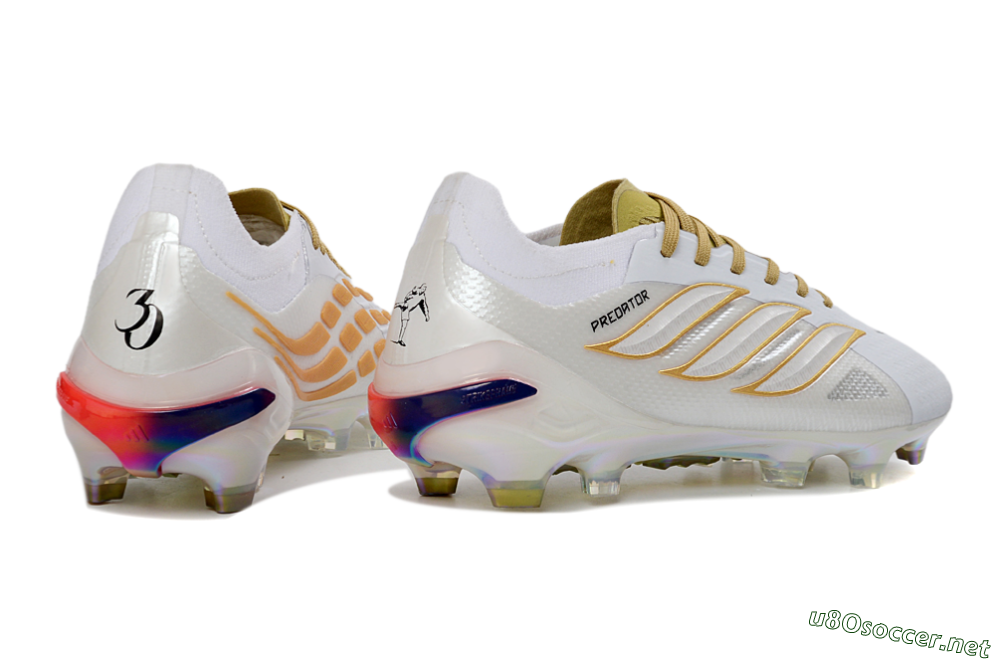 Unisex Adidas Predator 26 Elite FG Football Boots - White/Metallic Gold/Iridescent Neon 6