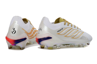 Unisex Adidas Predator 26 Elite FG Football Boots - White/Metallic Gold/Iridescent Neon