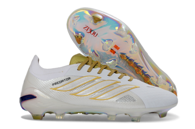 Unisex Adidas Predator 26 Elite FG Football Boots - White/Metallic Gold/Iridescent Neon
