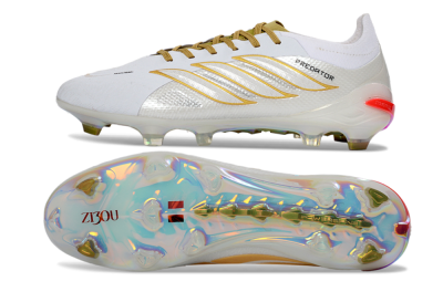 Unisex Adidas Predator 26 Elite FG Football Boots - White/Metallic Gold/Iridescent Neon