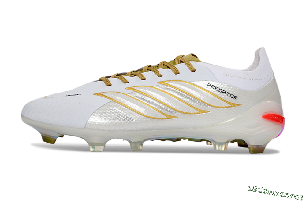 Unisex Adidas Predator 26 Elite FG Football Boots - White/Metallic Gold/Iridescent Neon 0