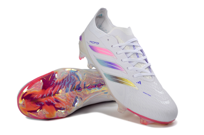 Unisex Adidas Predator 26 Elite FG Football Boots - White/Iridescent Pink/Iridescent Blue