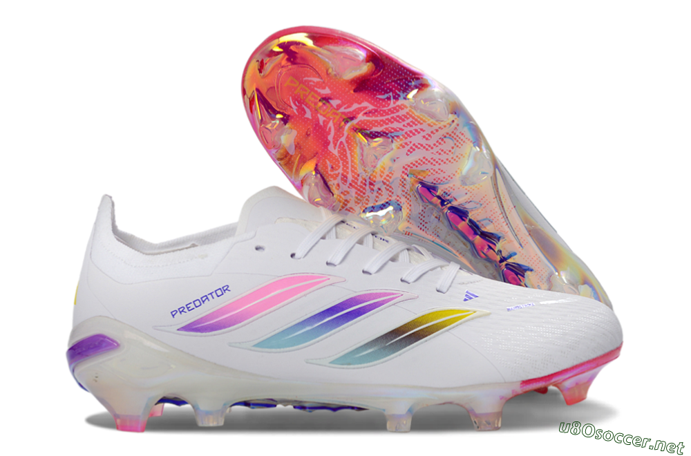 Unisex Adidas Predator 26 Elite FG Football Boots - White/Iridescent Pink/Iridescent Blue 2