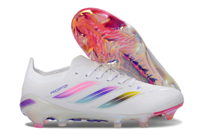 Unisex Adidas Predator 26 Elite FG Football Boots - White/Iridescent Pink/Iridescent Blue