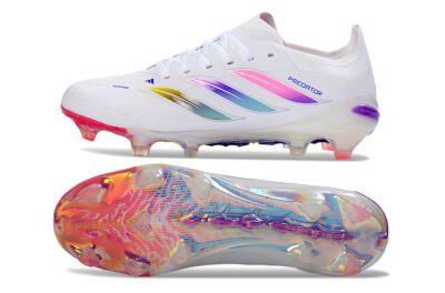 Unisex Adidas Predator 26 Elite FG Football Boots - White/Iridescent Pink/Iridescent Blue