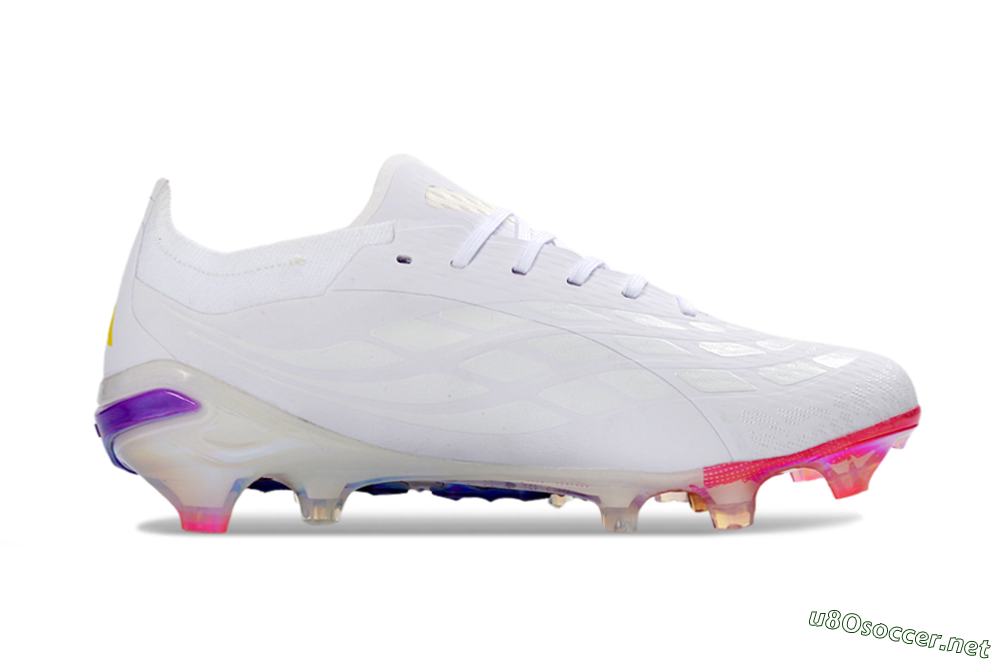 Unisex Adidas Predator 26 Elite FG Football Boots - White/Iridescent Pink/Iridescent Blue 7