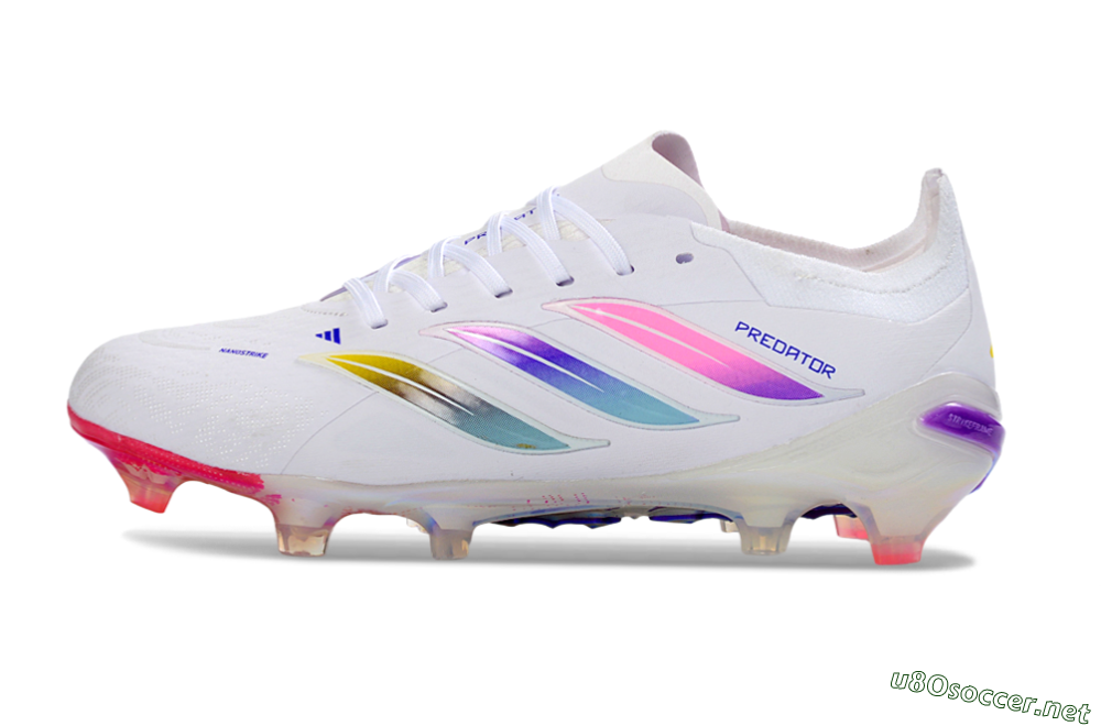 Unisex Adidas Predator 26 Elite FG Football Boots - White/Iridescent Pink/Iridescent Blue 0