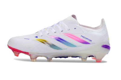 Unisex Adidas Predator 26 Elite FG Football Boots - White/Iridescent Pink/Iridescent Blue