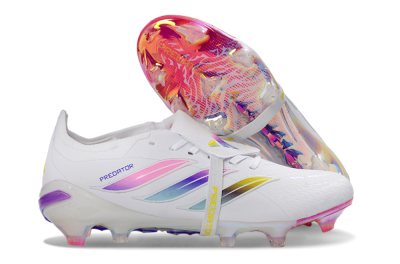Unisex Adidas Predator 26 Elite Fold-Over Tongue FG Football Boots - White/Iridescent Fusion/Neon Bright