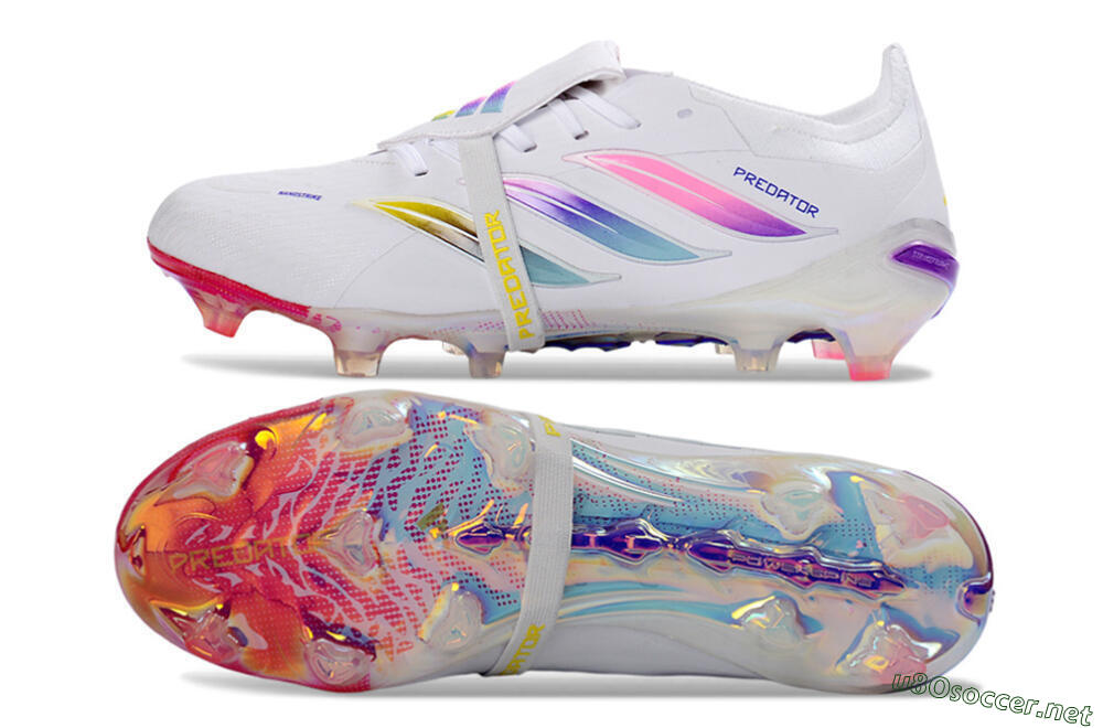 Unisex Adidas Predator 26 Elite Fold-Over Tongue FG Football Boots - White/Iridescent Fusion/Neon Bright 1
