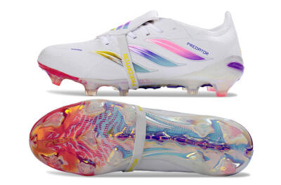 Unisex Adidas Predator 26 Elite Fold-Over Tongue FG Football Boots - White/Iridescent Fusion/Neon Bright