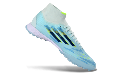 Men's Adidas F50 Elite Mid TF Football Shoes - Blue/Light Blue/Neon Yellow