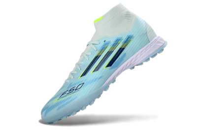 Men's Adidas F50 Elite Mid TF Football Shoes - Blue/Light Blue/Neon Yellow